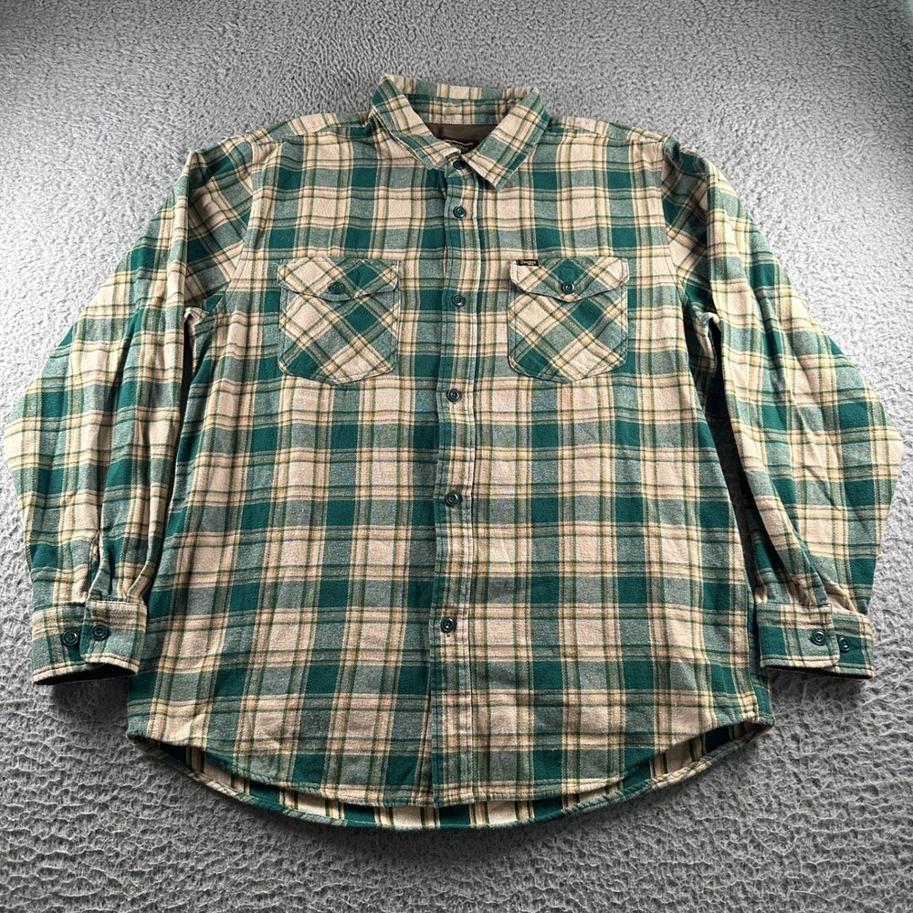Seager Flannel Shirt Mens 2XL Green Cream Plaid Cotton Button‎ Down Workwear